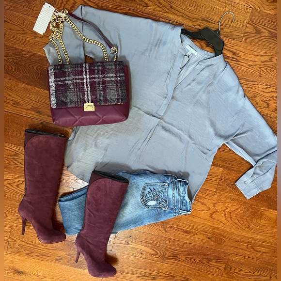 Enzo Angiolini Yabbo Suede Purple/Burgundy High Heel Knee Length Boot Size 7.5 - Picture 15 of 17